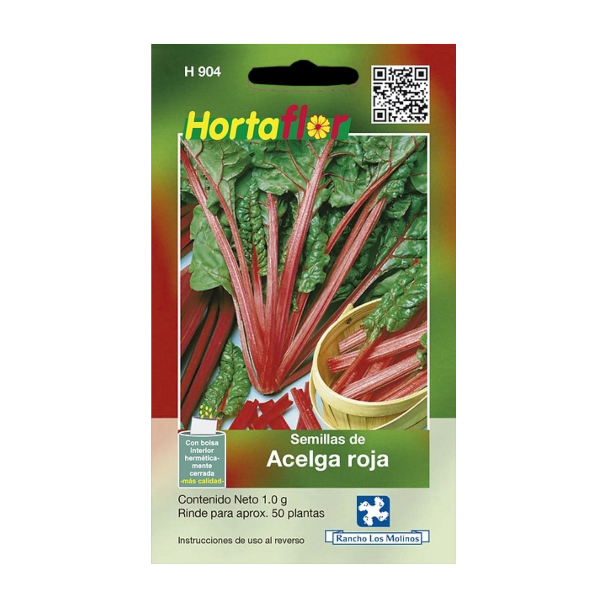 Sobre de semillas de acelga arcoíris, ideal para cultivar hojas comestibles coloridas y nutritivas en casa o jardín.
