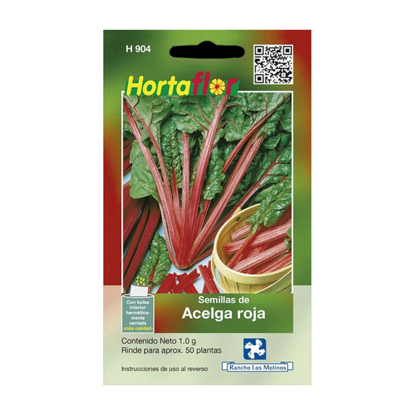 Sobre de semillas de acelga arcoíris, ideal para cultivar hojas comestibles coloridas y nutritivas en casa o jardín.