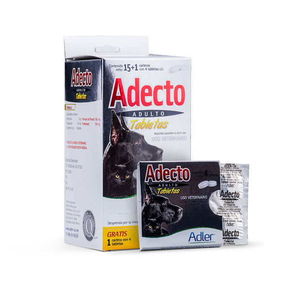 Caja de Adecto Tabletas para perros adultos, desparasitante oral con ivermectina, praziquantel, pirantel y fenbendazol