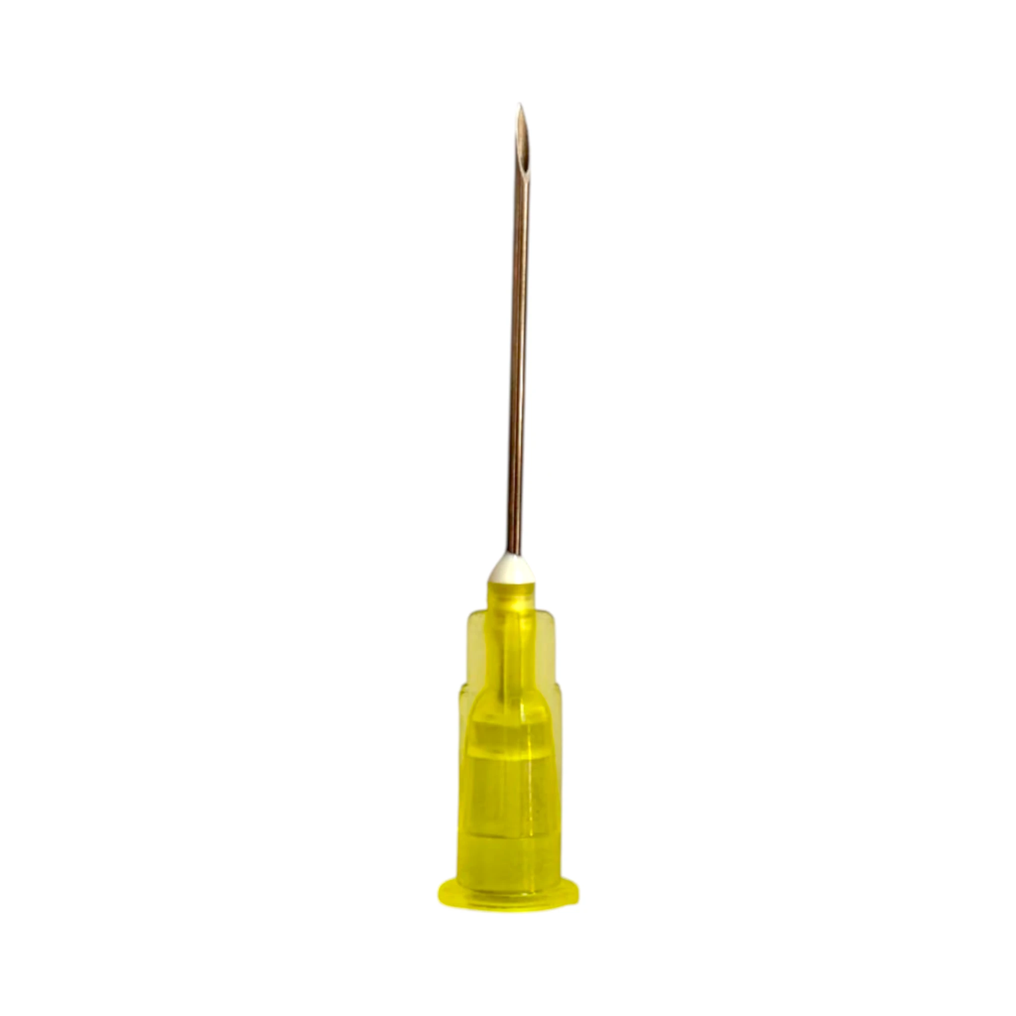 Aguja Hipodérmica veterinaria 20G x 1” de acero inoxidable con cono amarillo para perros medianos y ovejas