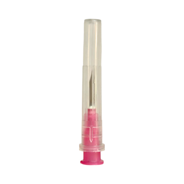 Aguja Estéril veterinaria 18G x ½” de acero inoxidable con cono rosa para animales grandes