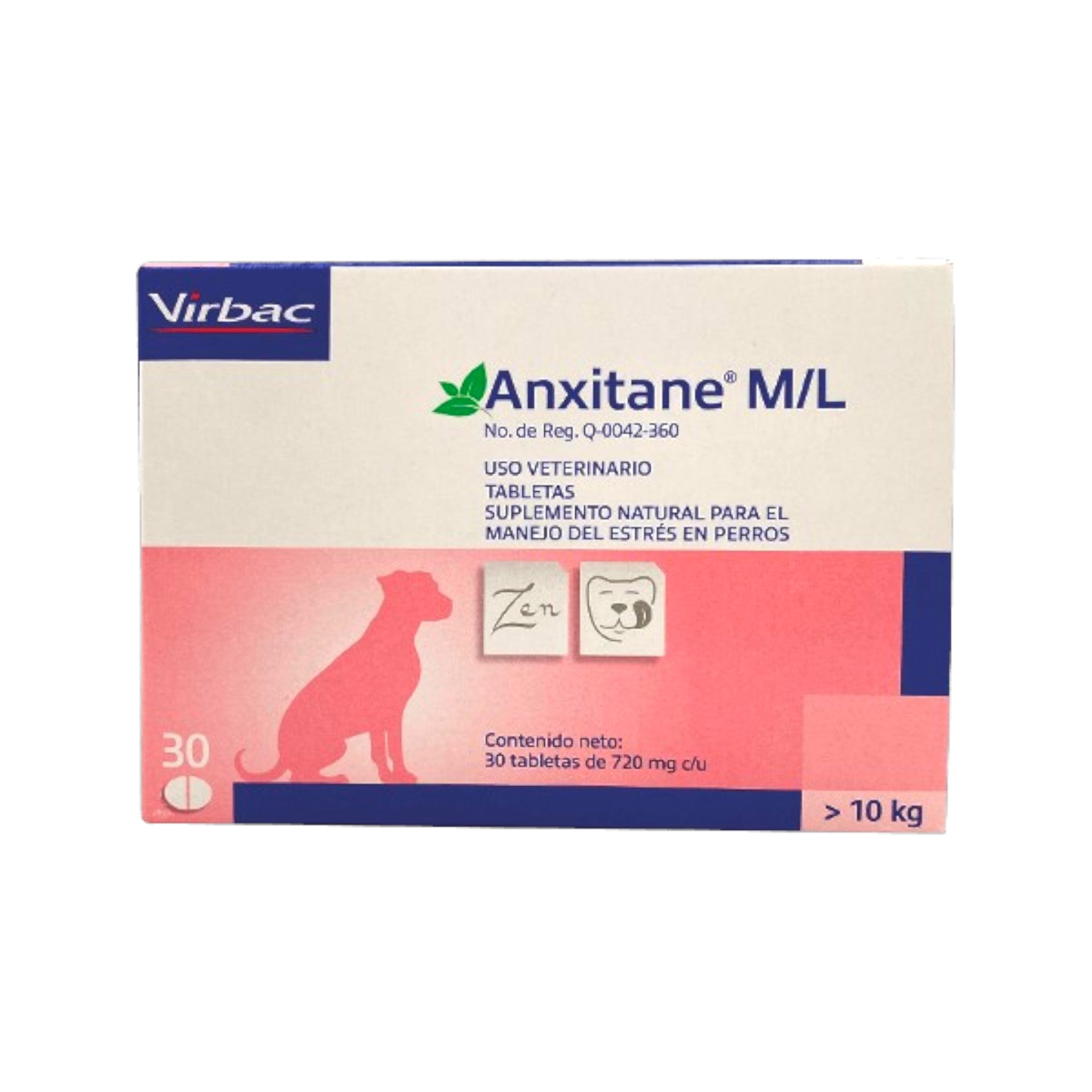  Anxietane M/L de 30 tabletas para perros mayores de 10 kg, suplemento oral para reducir ansiedad y estrés sin causar sueño.