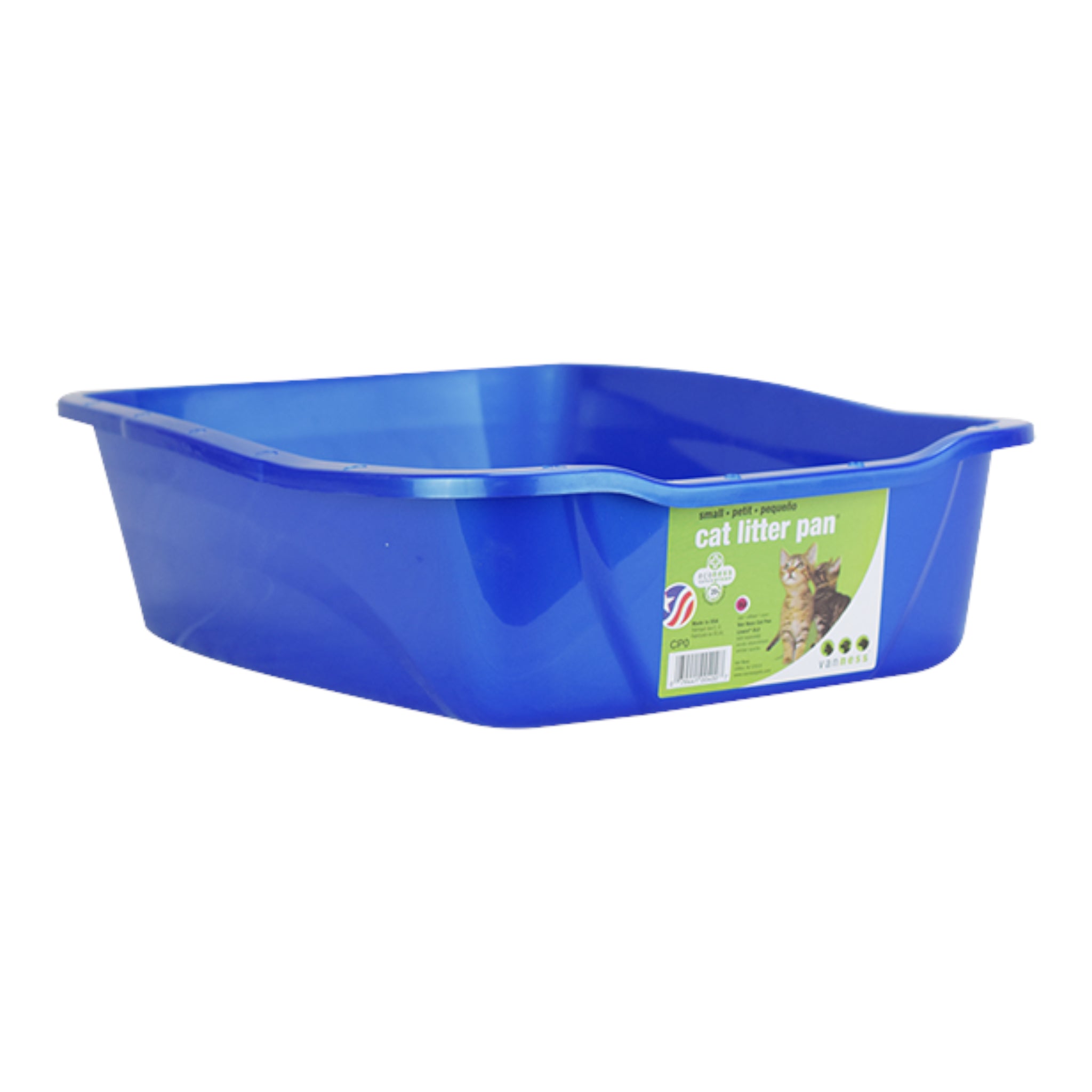 Arenero azul para gatos Van Ness con acabado High Polish que facilita la limpieza y evita que la arena se pegue al plástico.