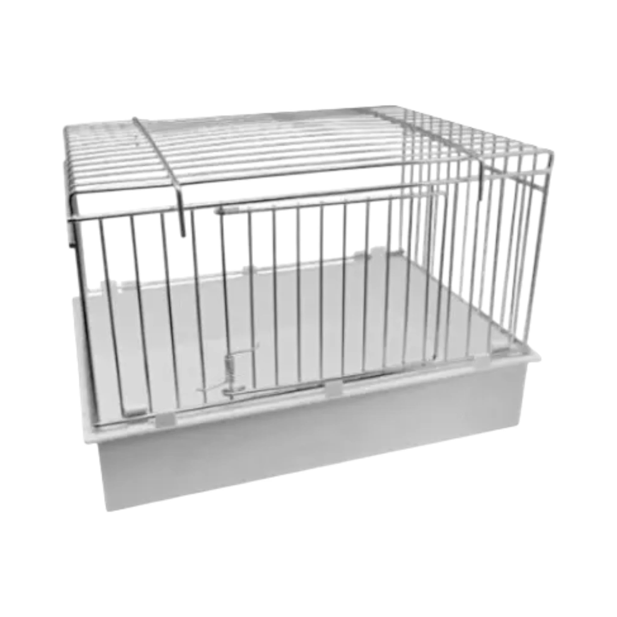 Bañera exterior desmontable para aves grandes, fabricada en plástico y metal galvanizado, se cuelga fuera de la jaula para un baño cómodo y limpio.