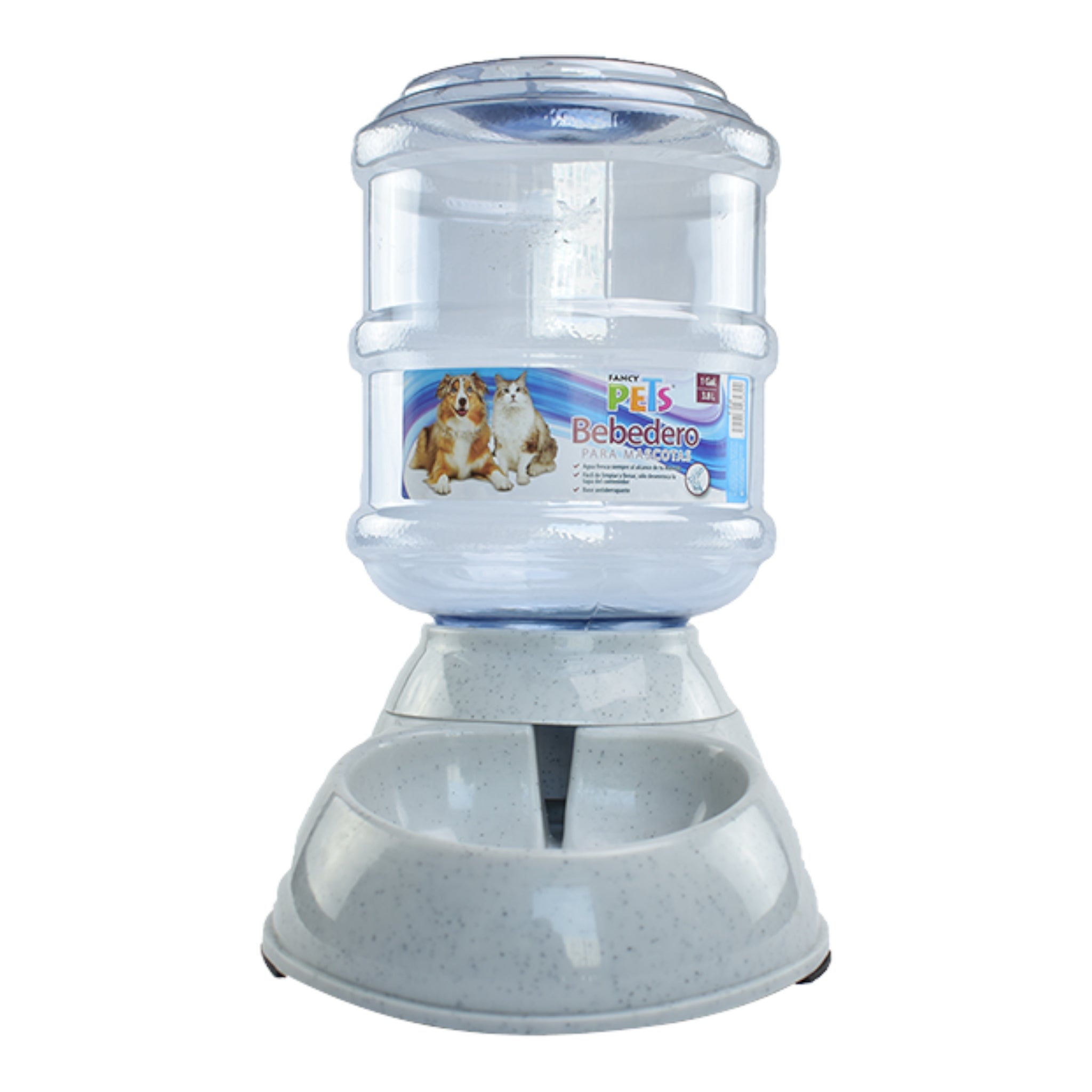 Bebedero automático  con garrafón transparente y base gris, ideal para perros grandes o múltiples mascotas. Dos tamaños disponibles