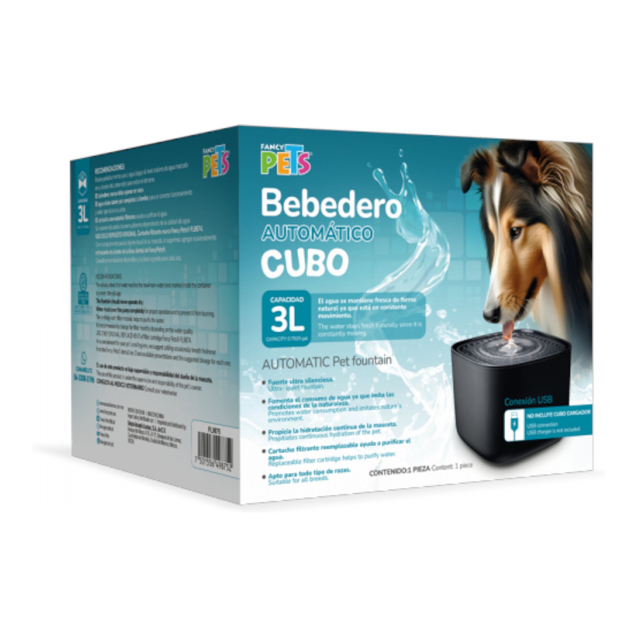 empaque del bebedero de 3L tipo fuente color negro