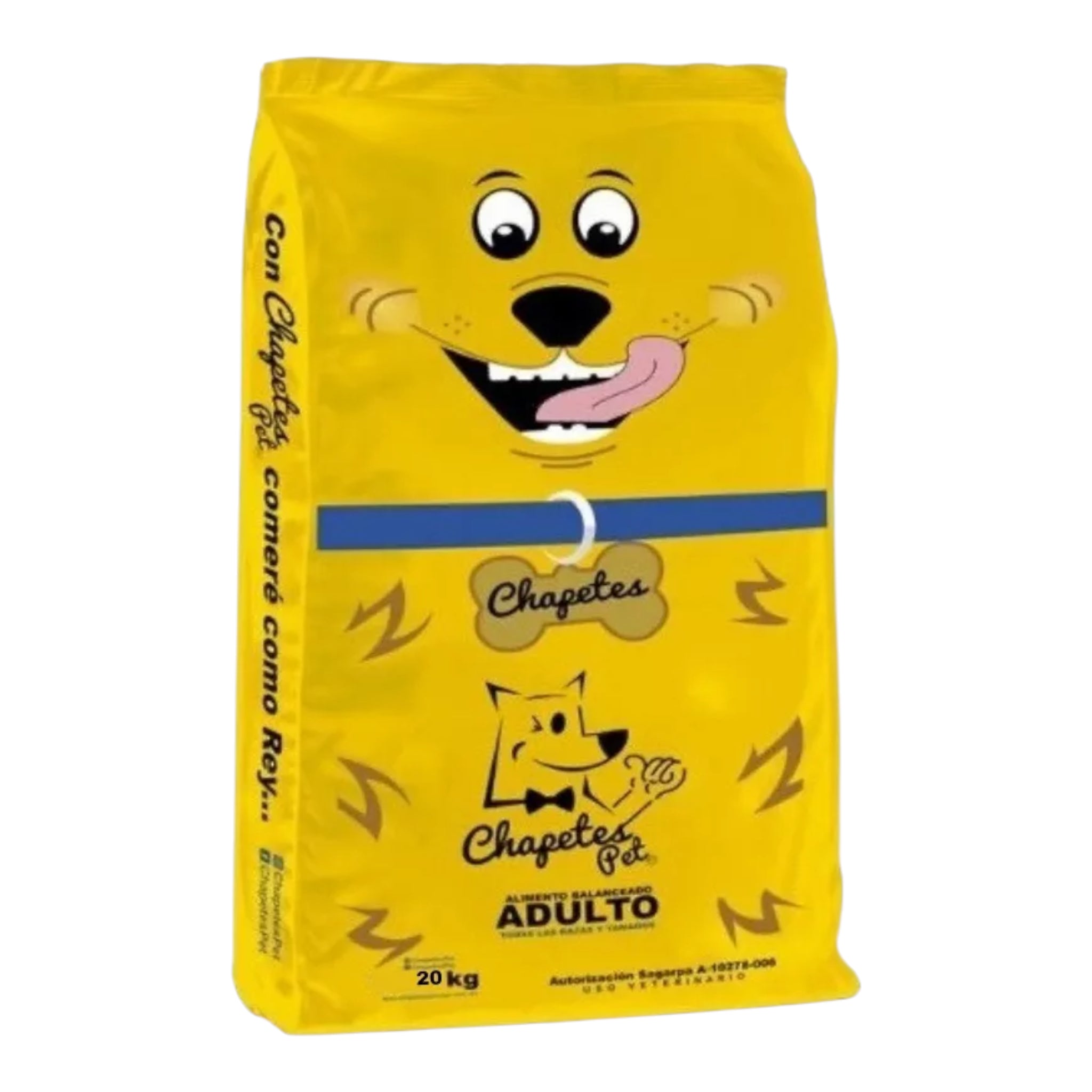 Saco de alimento Chapetes para perro adulto, fórmula balanceada con cereales, proteínas y extracto de yuca para una digestión saludable.