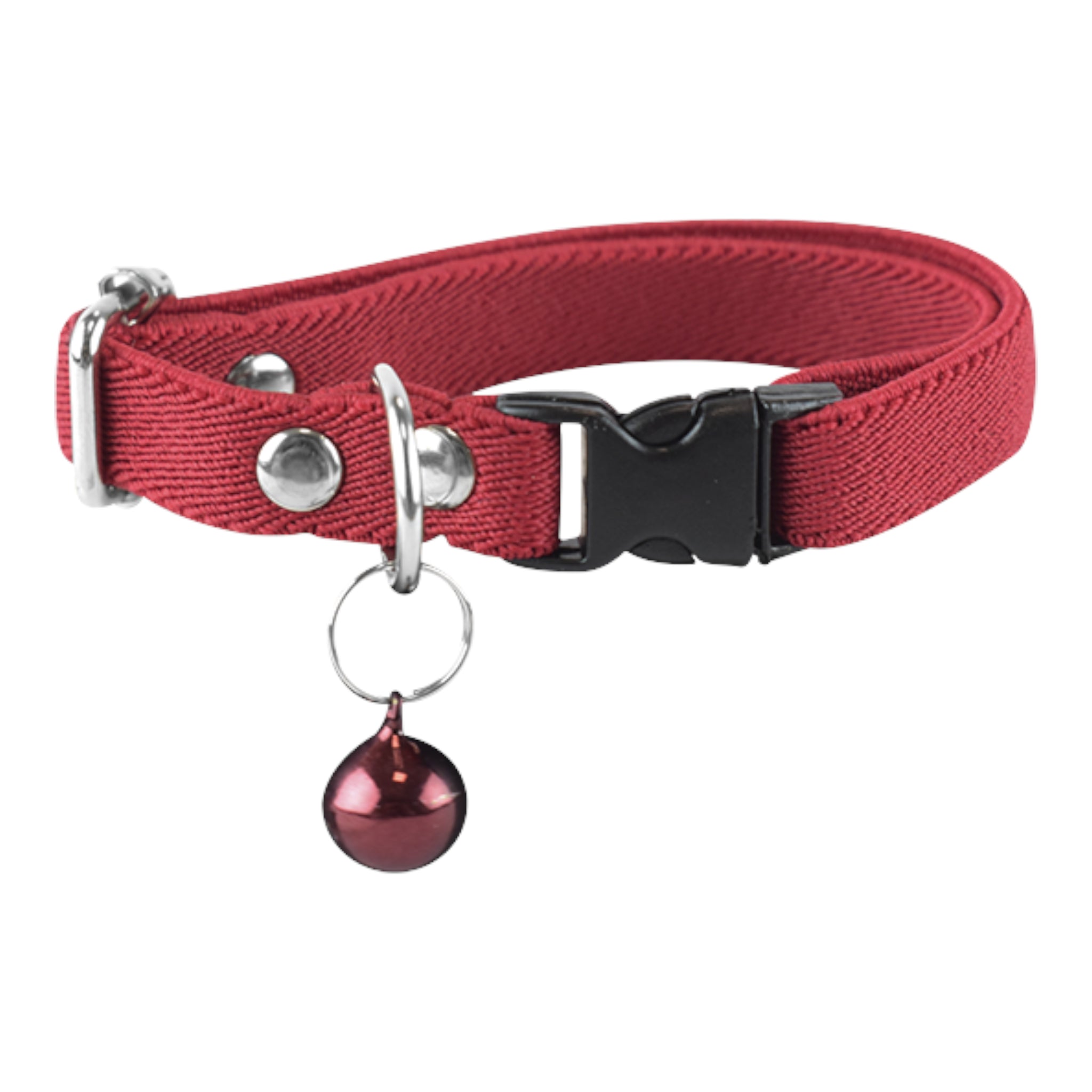 Collar para gato en tono guinda con cascabel de ubicación, accesorio elástico de 15 a 25 cm para identificación segura de mascotas