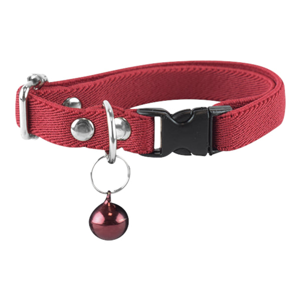 Collar para gato en tono guinda con cascabel de ubicación, accesorio elástico de 15 a 25 cm para identificación segura de mascotas