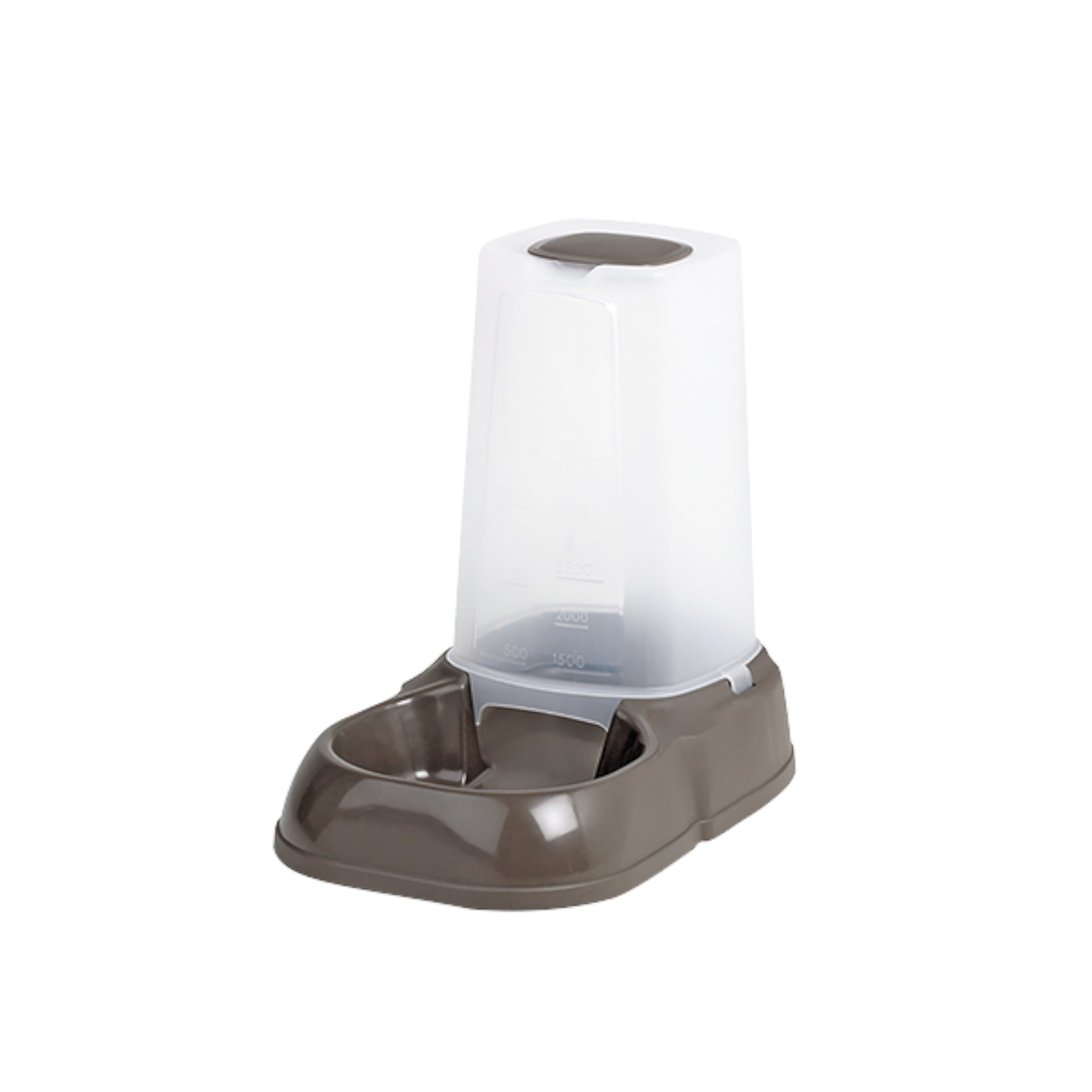 Dispensador de alimento por gravedad tamaño pequeño de 1.5Kg, diseñado para ahorrar espacio en el hogar manteniendo la frescura de la comida.