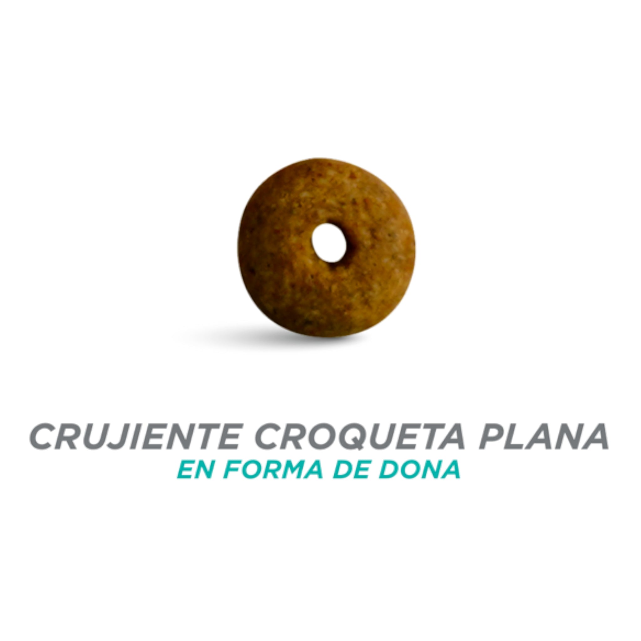 Detalle de la crujiente croqueta plana en forma de dona de Nupec Felino Weight Care que facilita la digestión y el manejo de peso.