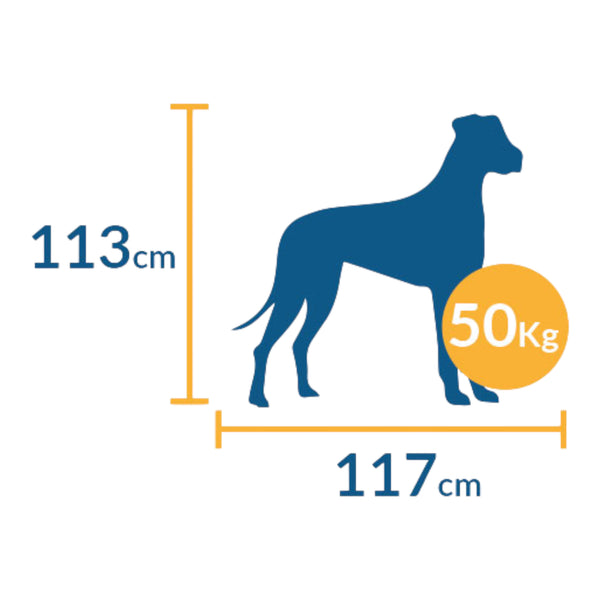 medidas de casa para perro de hasta 50 kg, 117 cm de largo y 113 cm de alto