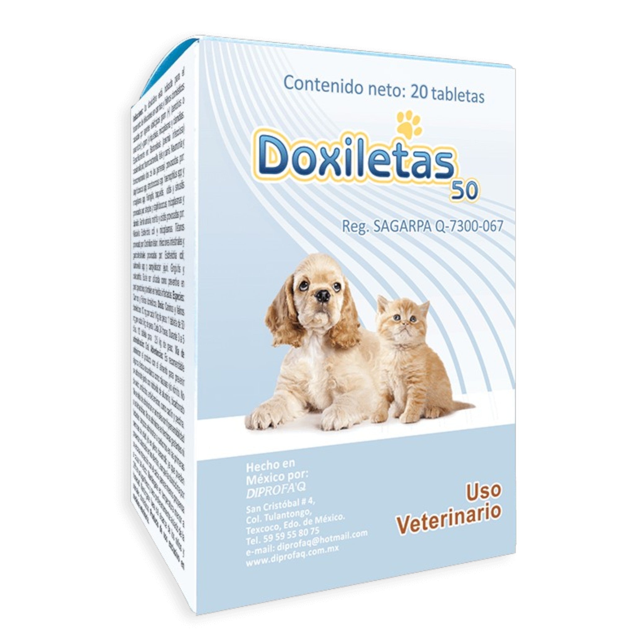 Caja de Doxiletas 50mg con 20 tabletas para perros y gatos, antibiótico oral de amplio espectro