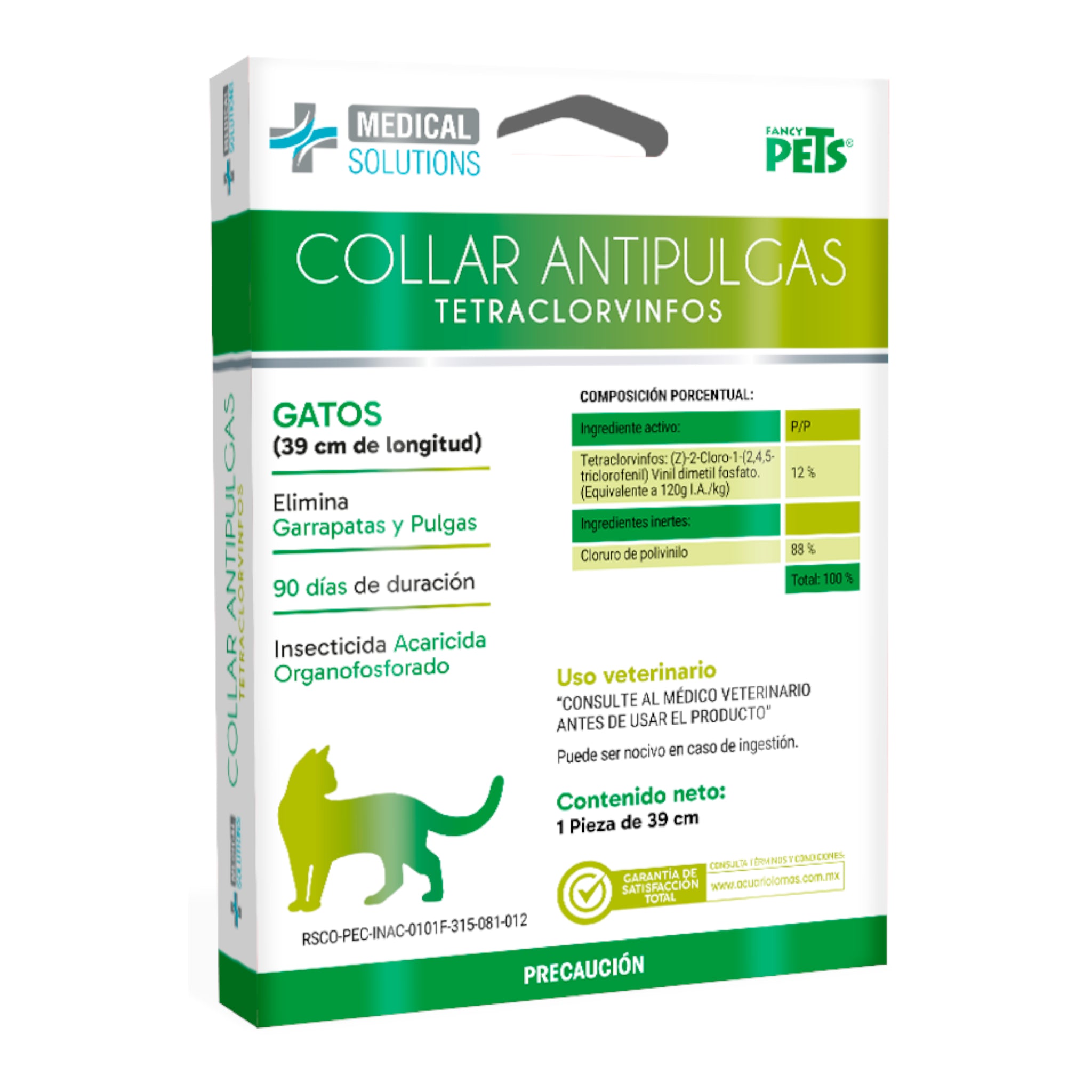 empaque del collar antipulgas para gatos con duración de hasta 90 días