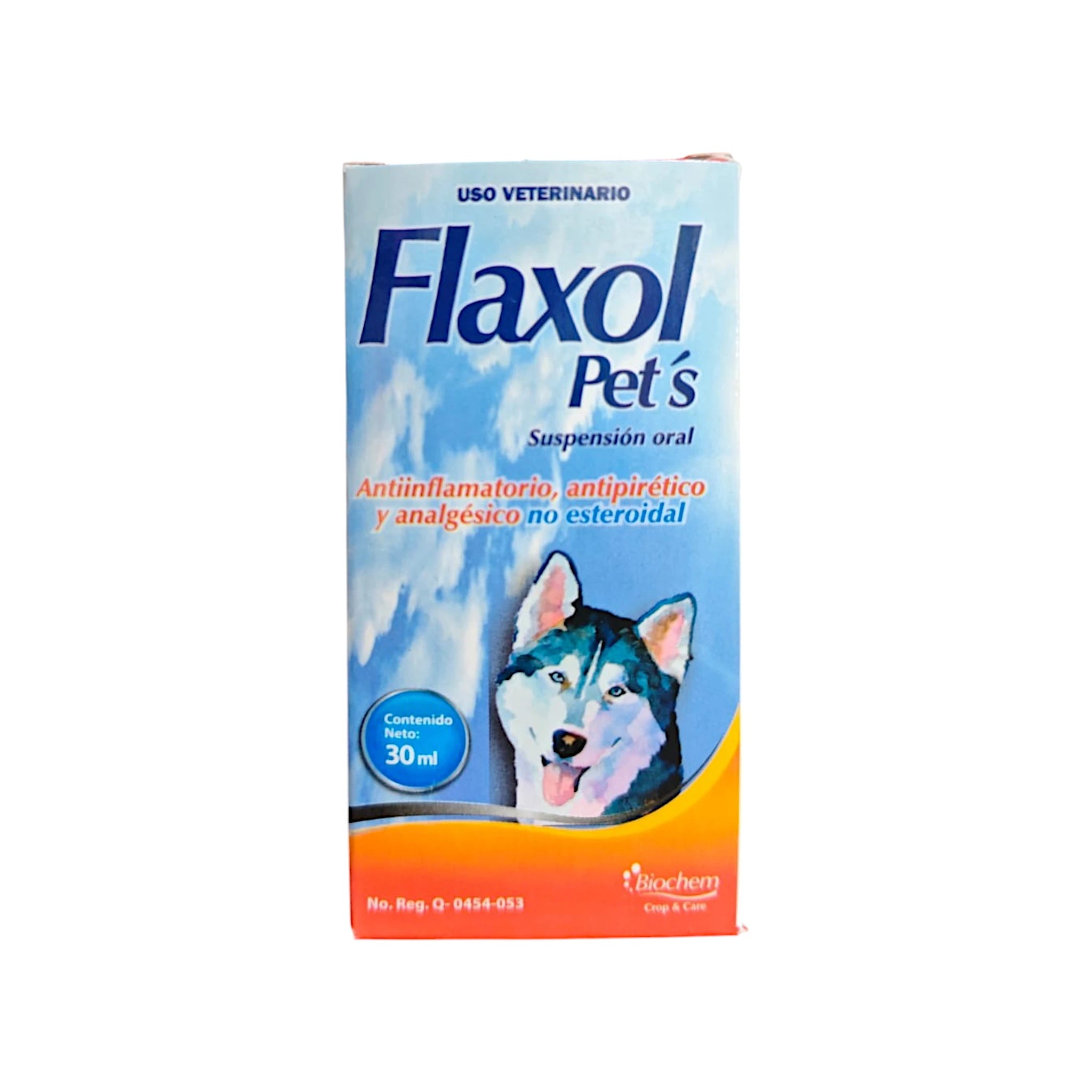 Caja de Flaxol Pet's suspensión oral para perros y gatos, antiinflamatorio con meloxicam para aliviar dolor, fiebre e inflamación.