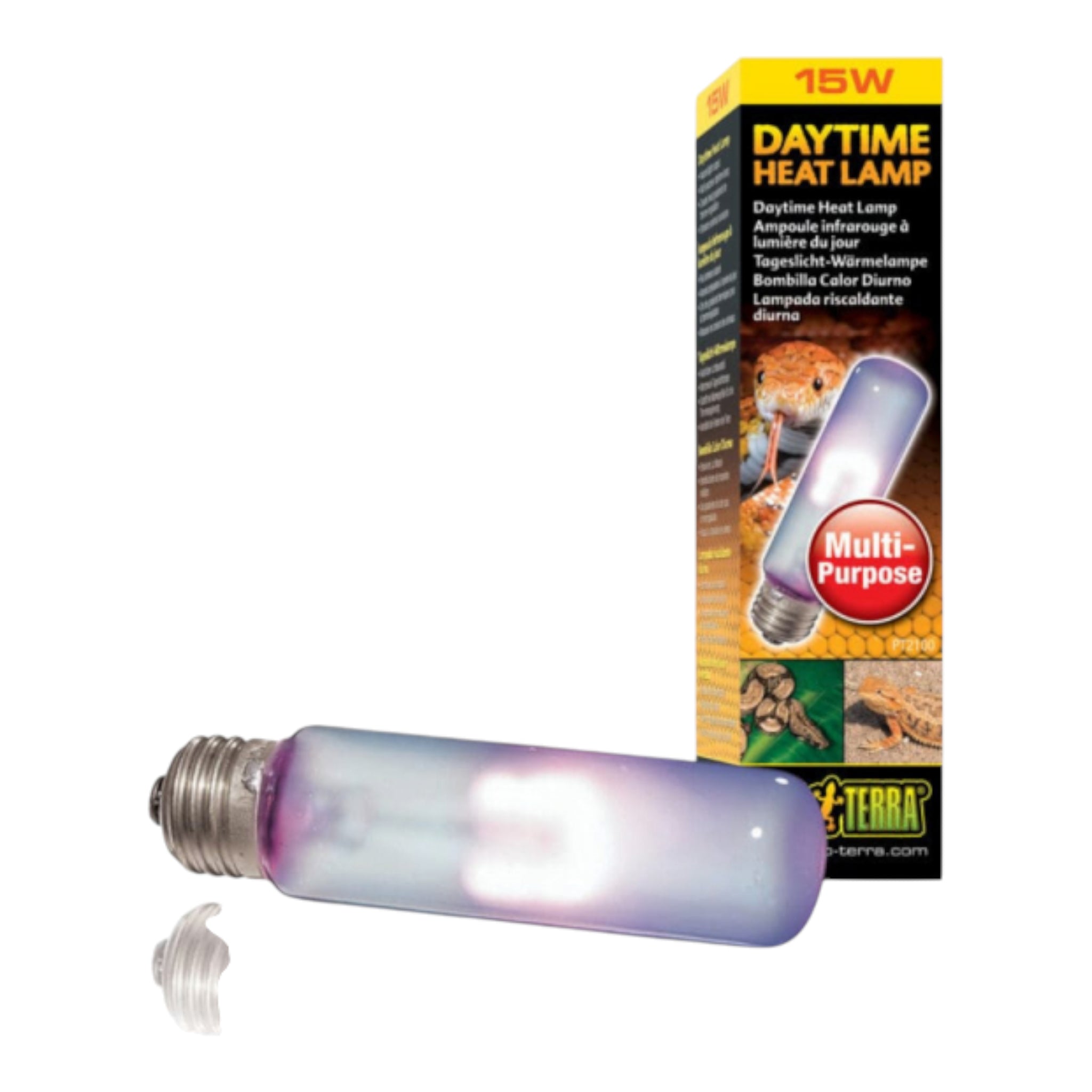 empaque y foco sun glo exo terra 15w con luz diurna para reptiles