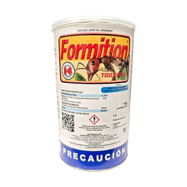 Bolsa de Formition insecticida granulado con Diazinon 2%, ideal para controlar hormigas, grillos y gusano trozador en jardines y huertos.
