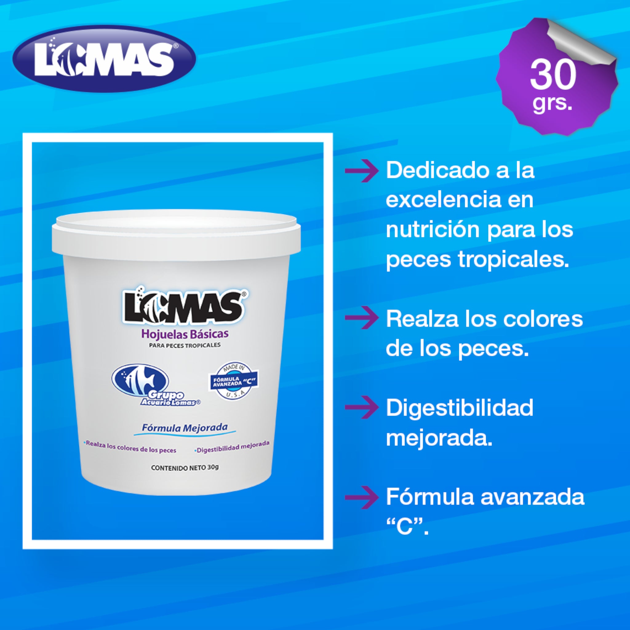 infografía que muestra los beneficios de las hojuelas tropicales lomas.