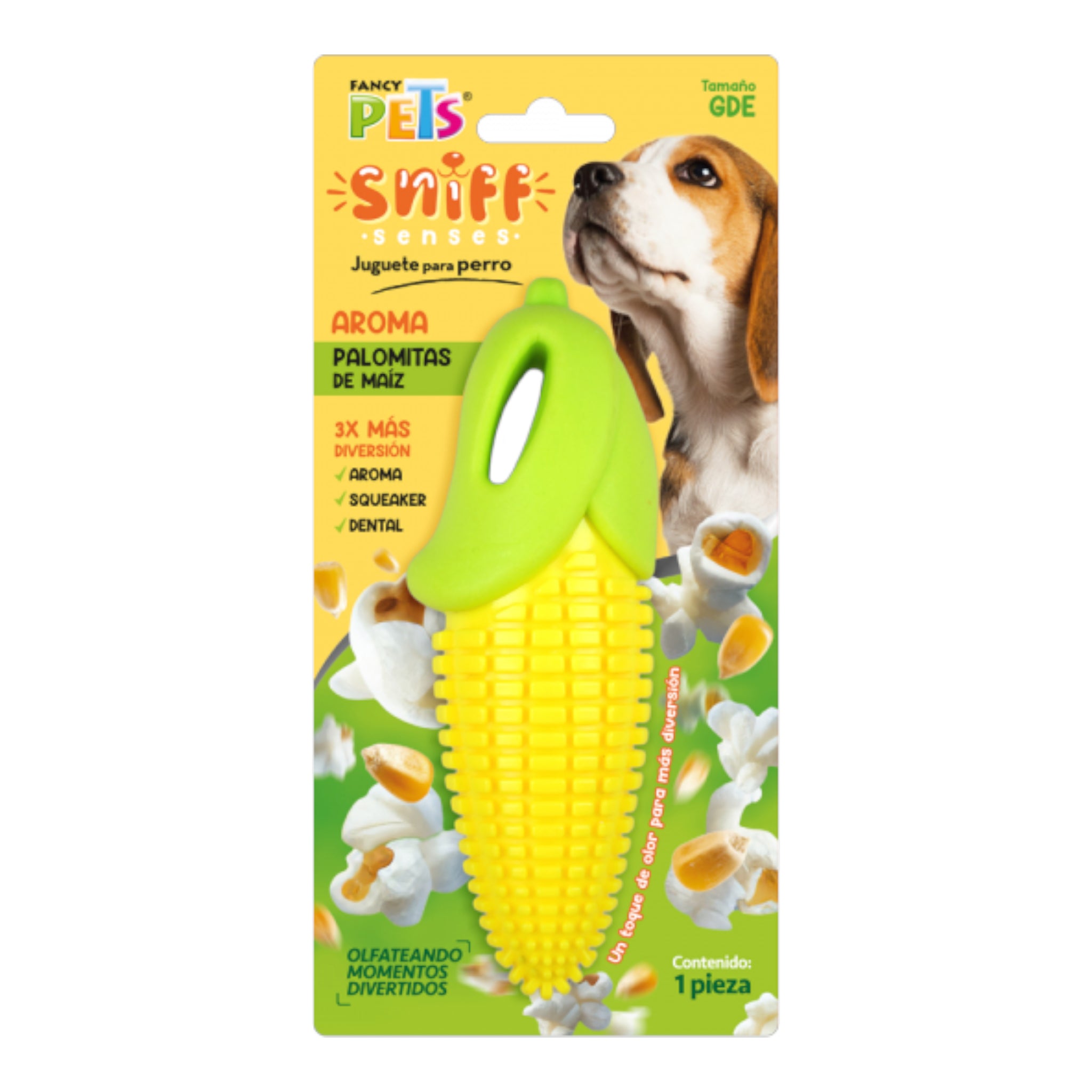 Empaque del juguete de maíz para perros Sniff Senses con aroma a palomitas y squeaker