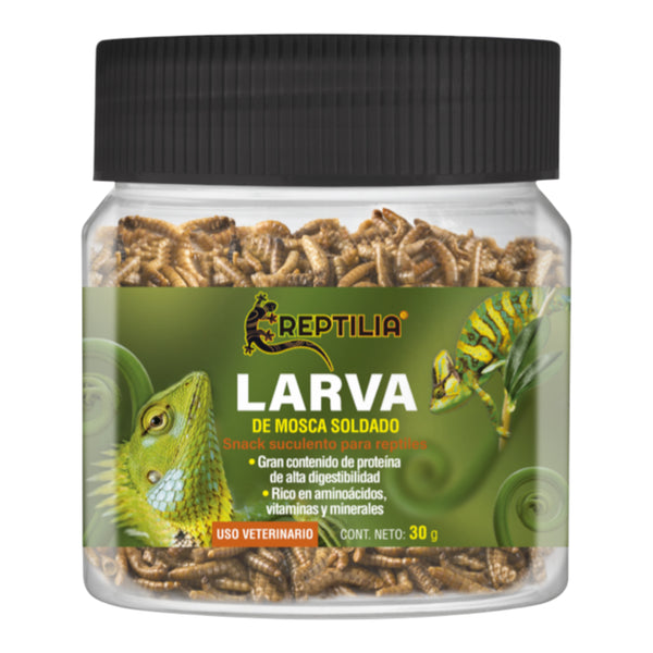 Envase de larva de mosca soldado Reptilia de 30 gramos, alimento rico en proteínas y minerales para reptiles