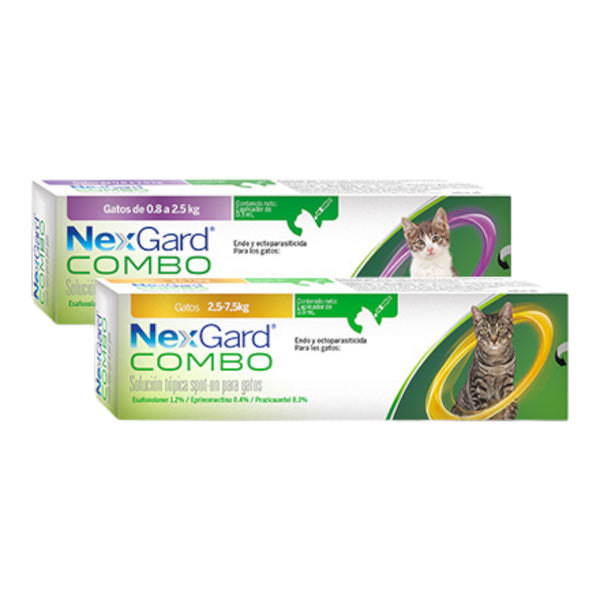 Caja de NexGard Combo para gatos, solución tópica mensual contra parásitos internos y externos.