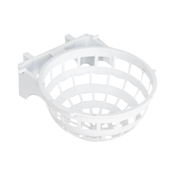 Nido plástico blanco para aves, resistente y fácil de instalar en jaulas, ideal para cría y descanso de aves pequeñas.