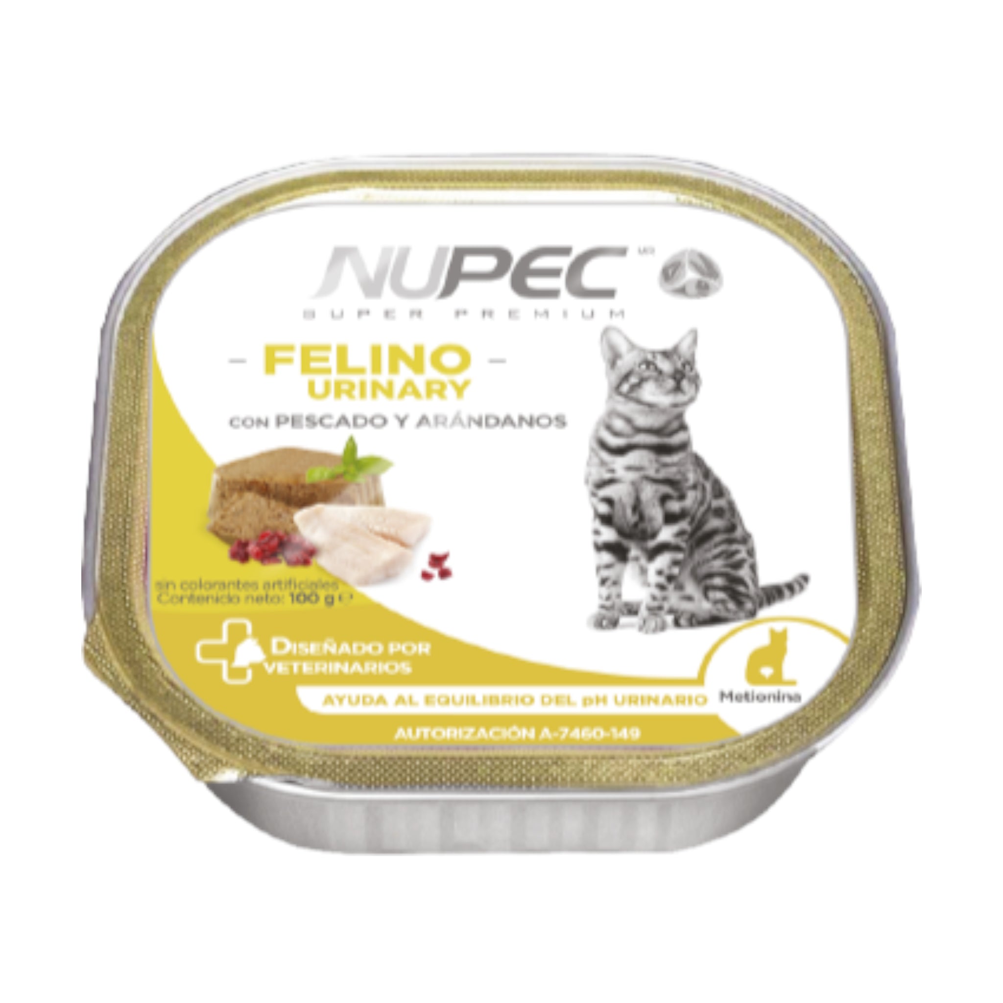 Alimento húmedo Nupec Felino Urinary en lata formulado para el equilibrio del pH y la salud del tracto urinario en gatos adultos.