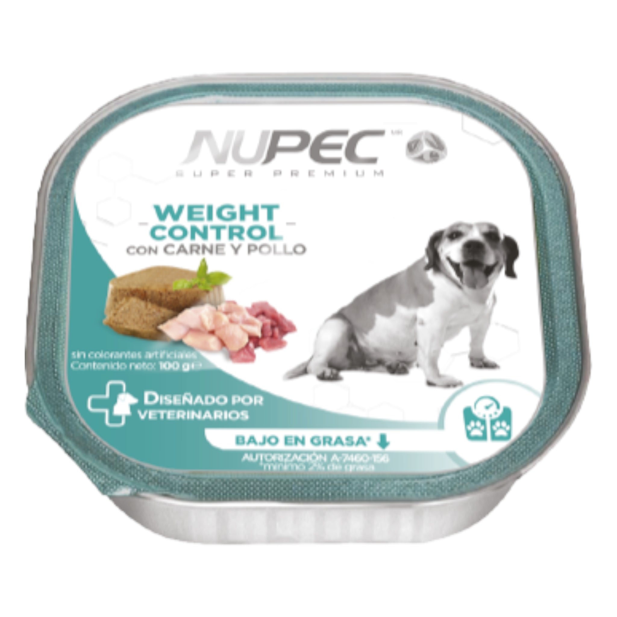Presentación de alimento húmedo Nupec Perro Weight Care para el control de peso y reducción de grasa en perros adultos.