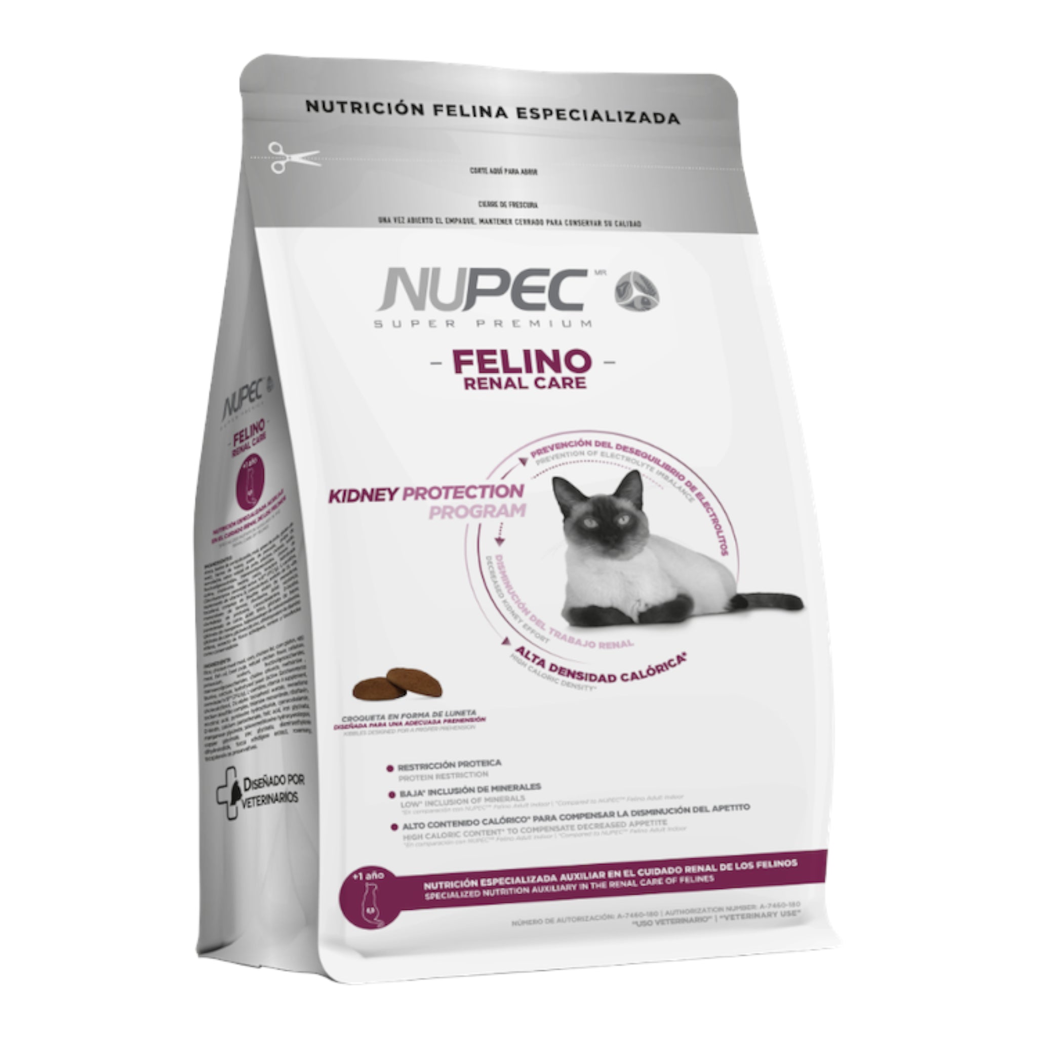 Bulto de alimento especializado Nupec Felino Renal Care para el cuidado de los riñones en gatos.