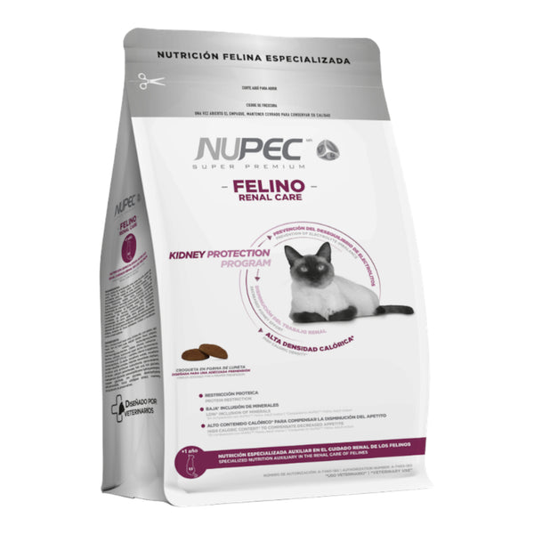 Bulto de alimento especializado Nupec Felino Renal Care para el cuidado de los riñones en gatos.