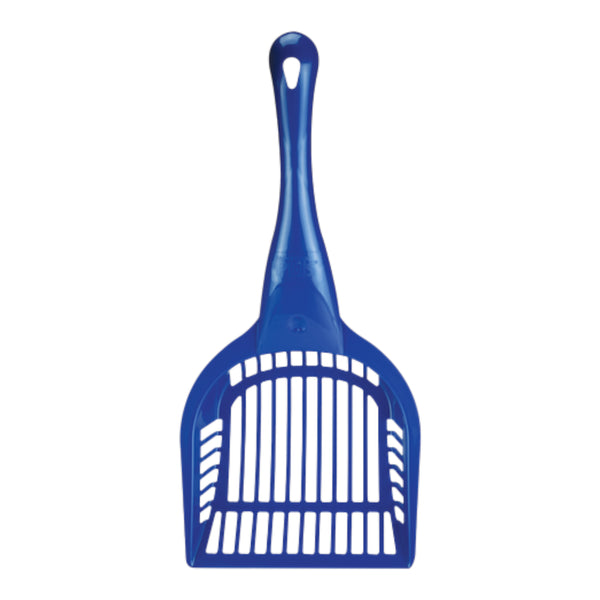 Pala de plástico azul para arenero de gato con rejilla de limpieza y mango ergonómico de la marca Fancy Pets.
