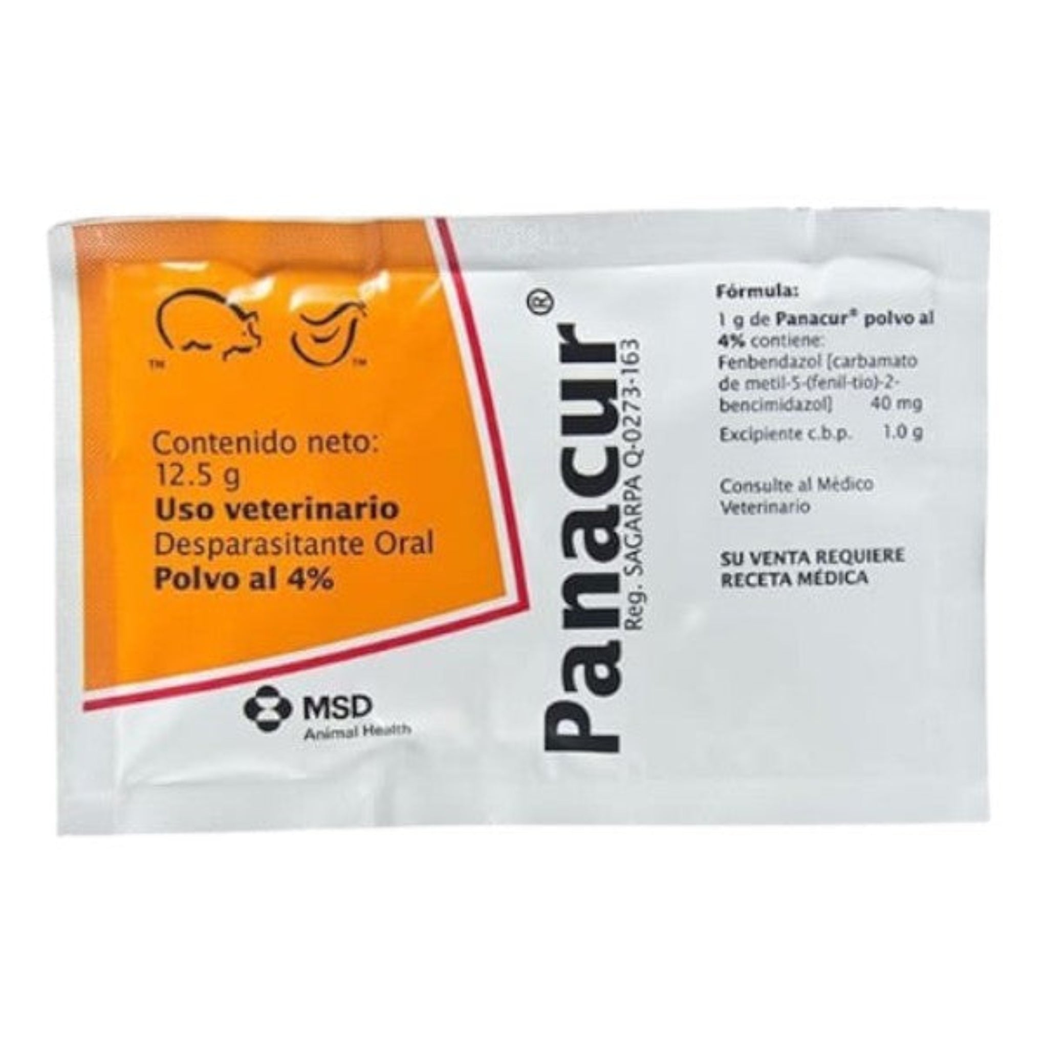 Sobre de Panacur 4% Desparasitante de 10 g para porcinos y aves de corral, con fenbendazol para controlar parásitos gastrointestinales y pulmonares