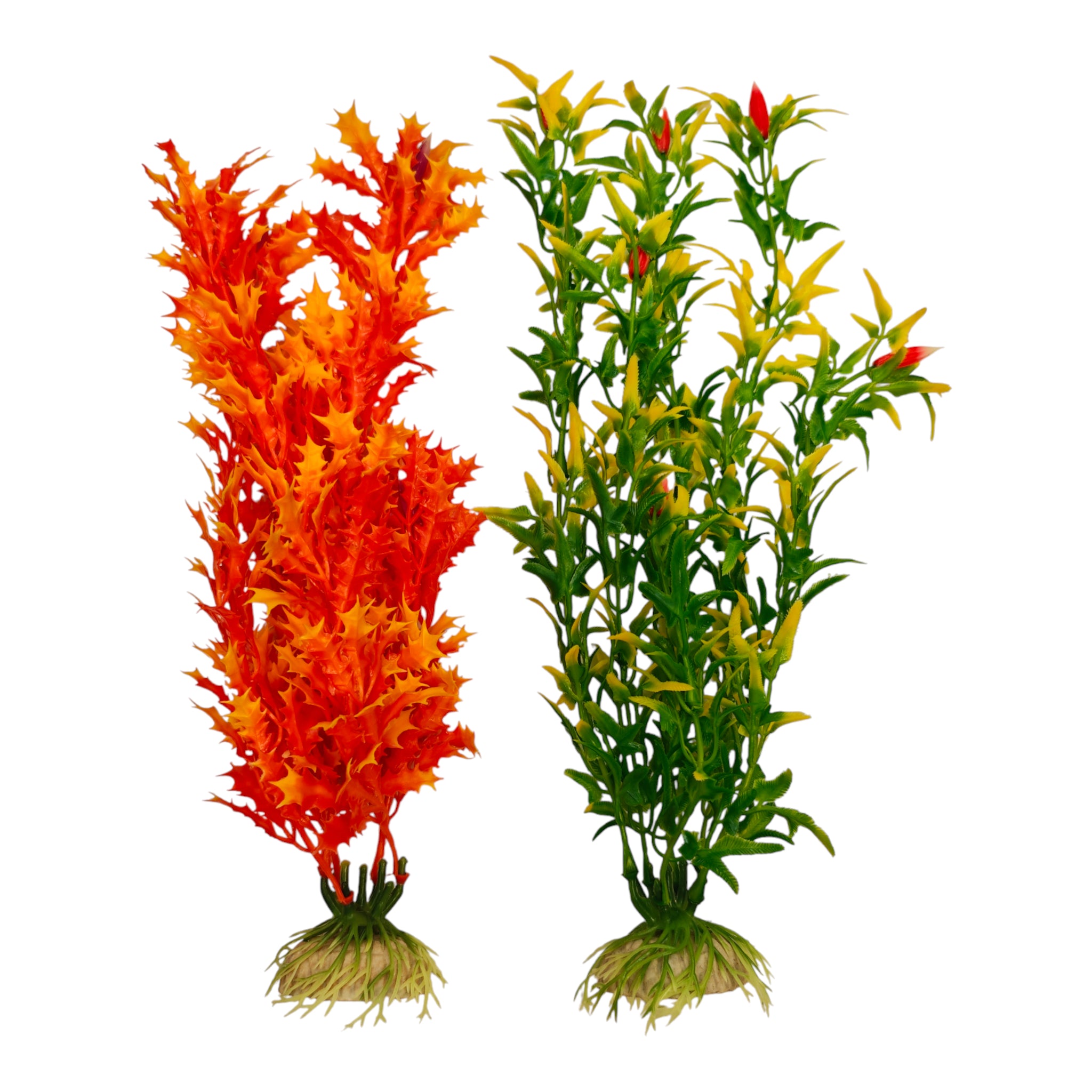 plantas artificiales decorativas para acuario en tonos verdes y rojos de 12 pulgadas, con base estable y diseño realista