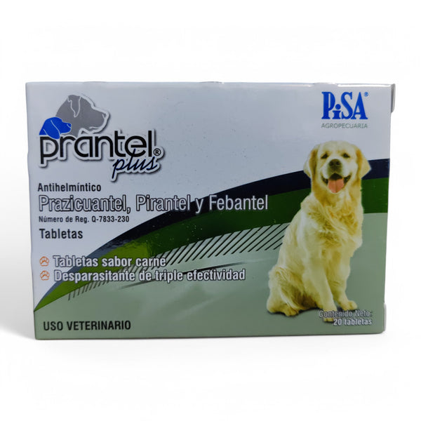 Caja de Plantel Plus para perros, desparasitante oral con prazicuantel, pirantel y febantel, sabor a carne.