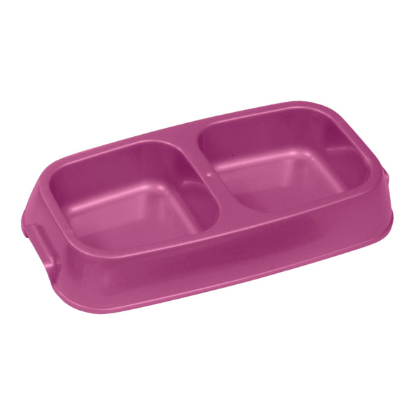 plato doble ligero color rosa para perro mediano con dos compartimentos de 620 ml cada uno