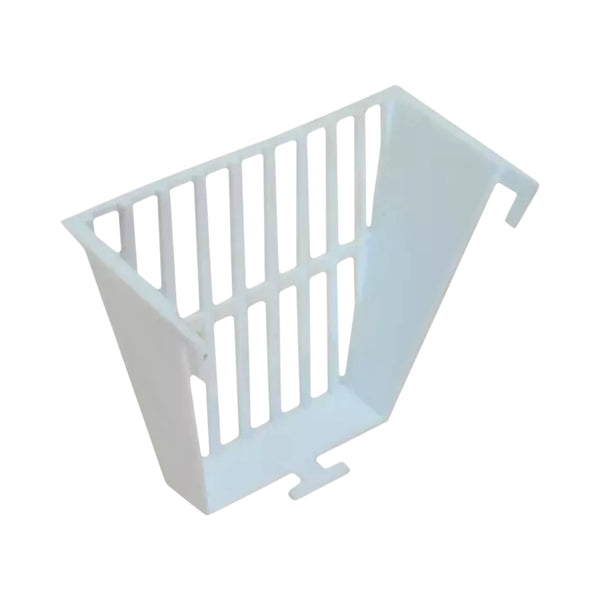 Porta yute de plástico blanco para aves, diseñado para mantener la fibra limpia y ordenada dentro de la jaula.