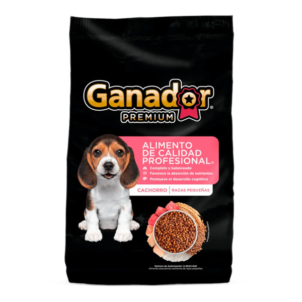 Saco de Ganador Premium para cachorro raza pequeña de 20 kg, alimento seco con proteínas, omega 3 y probióticos para el crecimiento saludable.