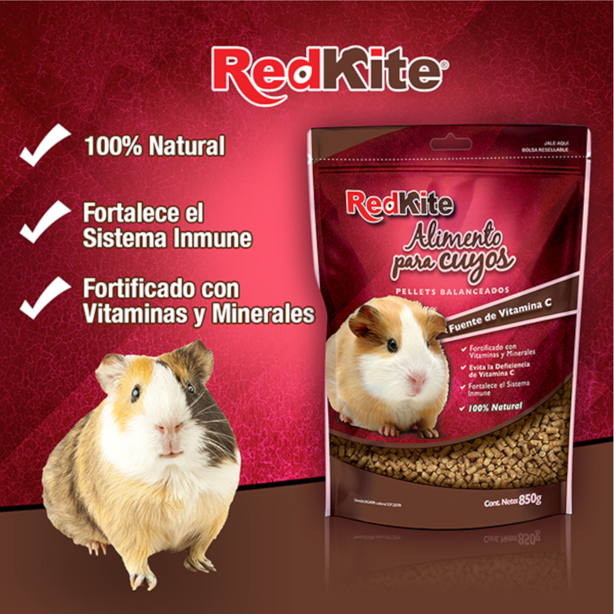 alimento para cuyos RedKite 850 g, 100 % natural, fortificado con vitaminas y minerales que fortalecen el sistema inmune