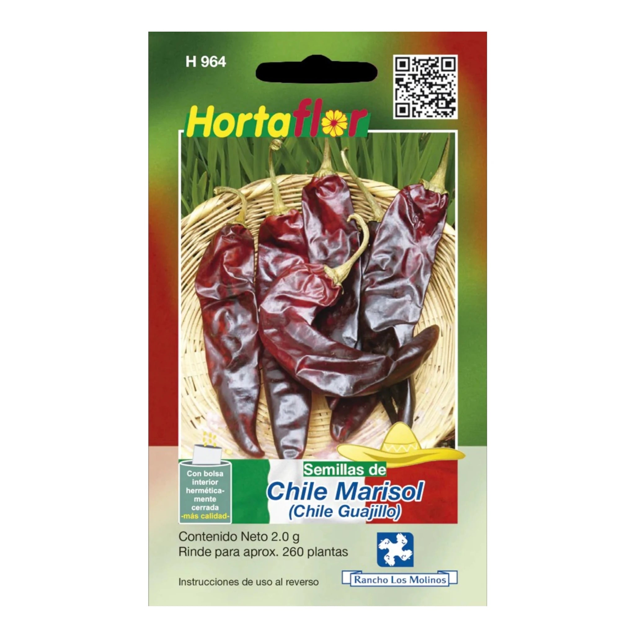 Sobre de semillas de chile Marisol variedad guajillo, ideal para sembrar en casa