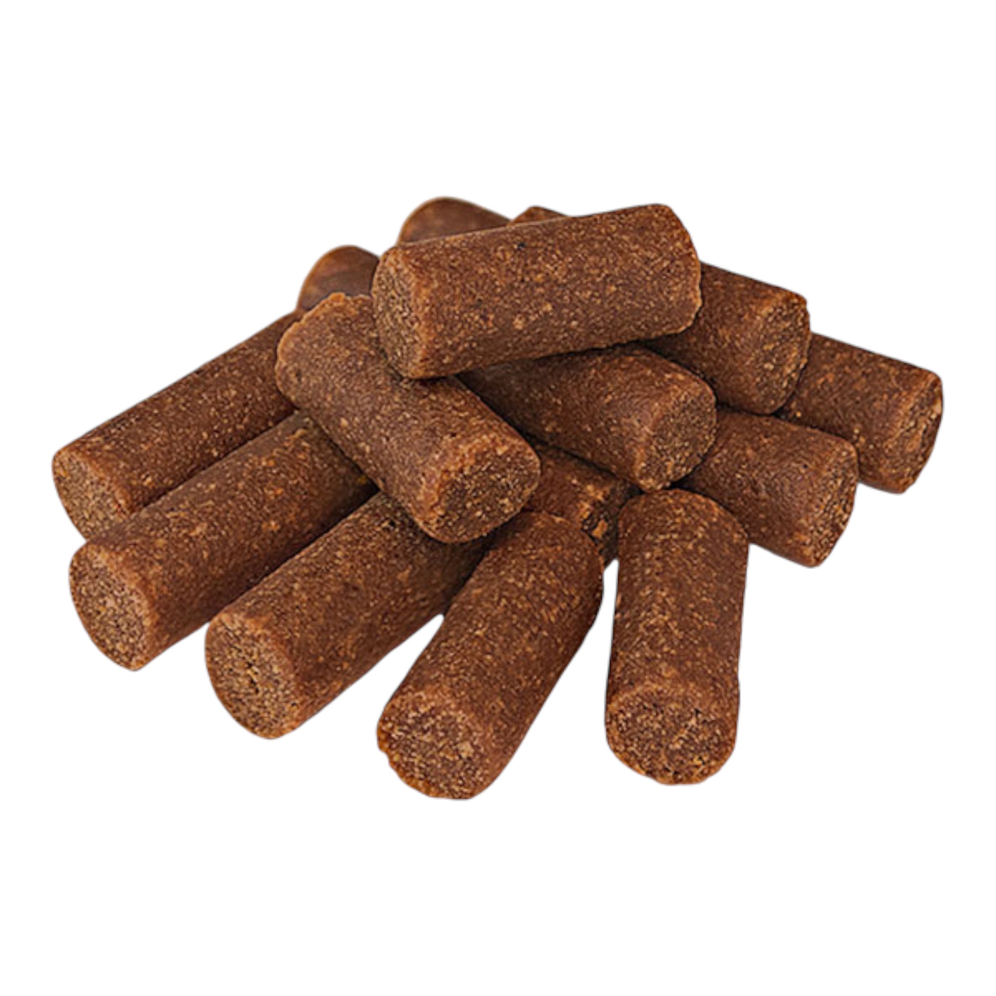 Vista de los premios Nupec Relax en forma de cilindros color café, diseñados para ser palatables y ayudar a la relajación de la mascota.