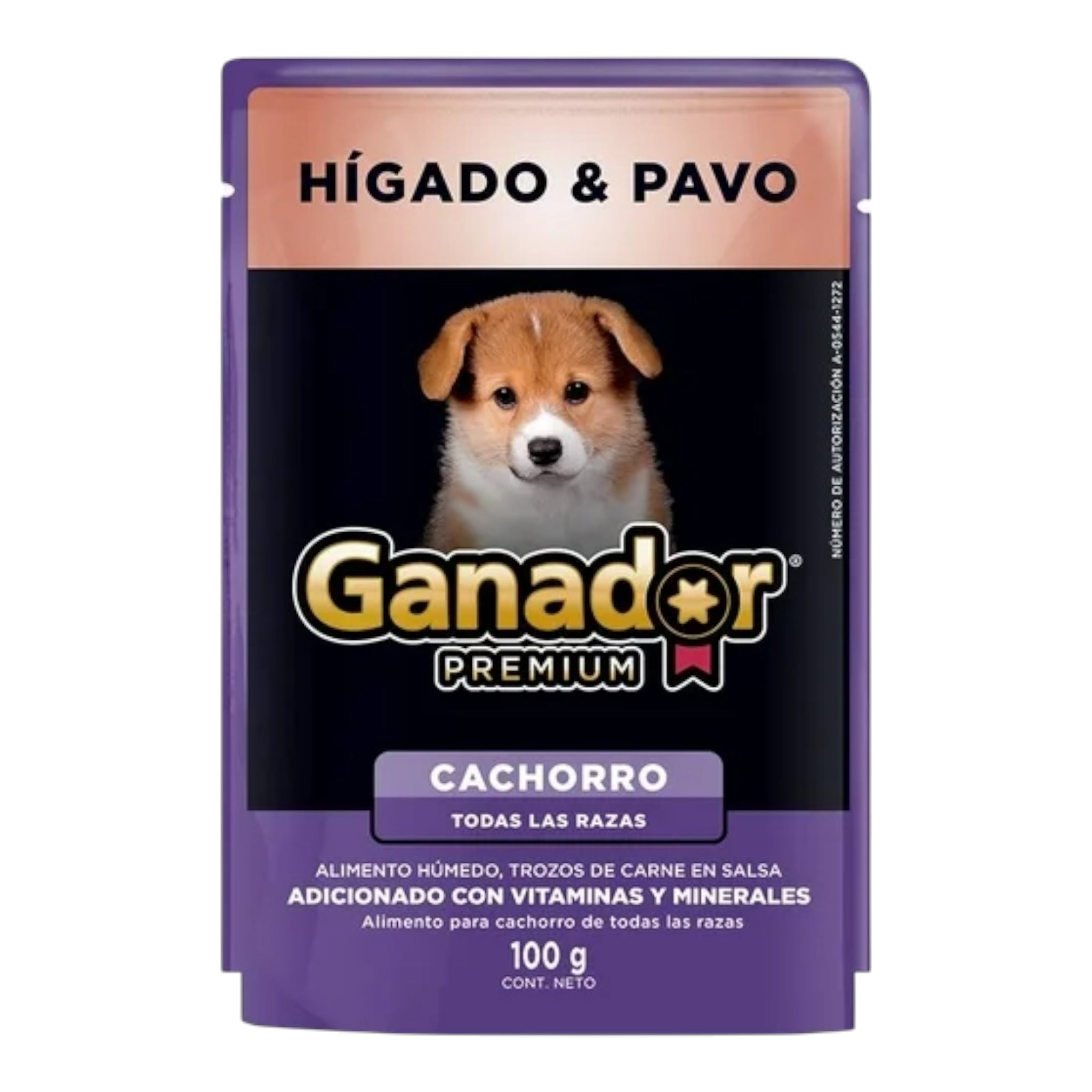 sobre de alimento húmedo para cachorro Ganador Premium sabor hígado y pavo de 100 g