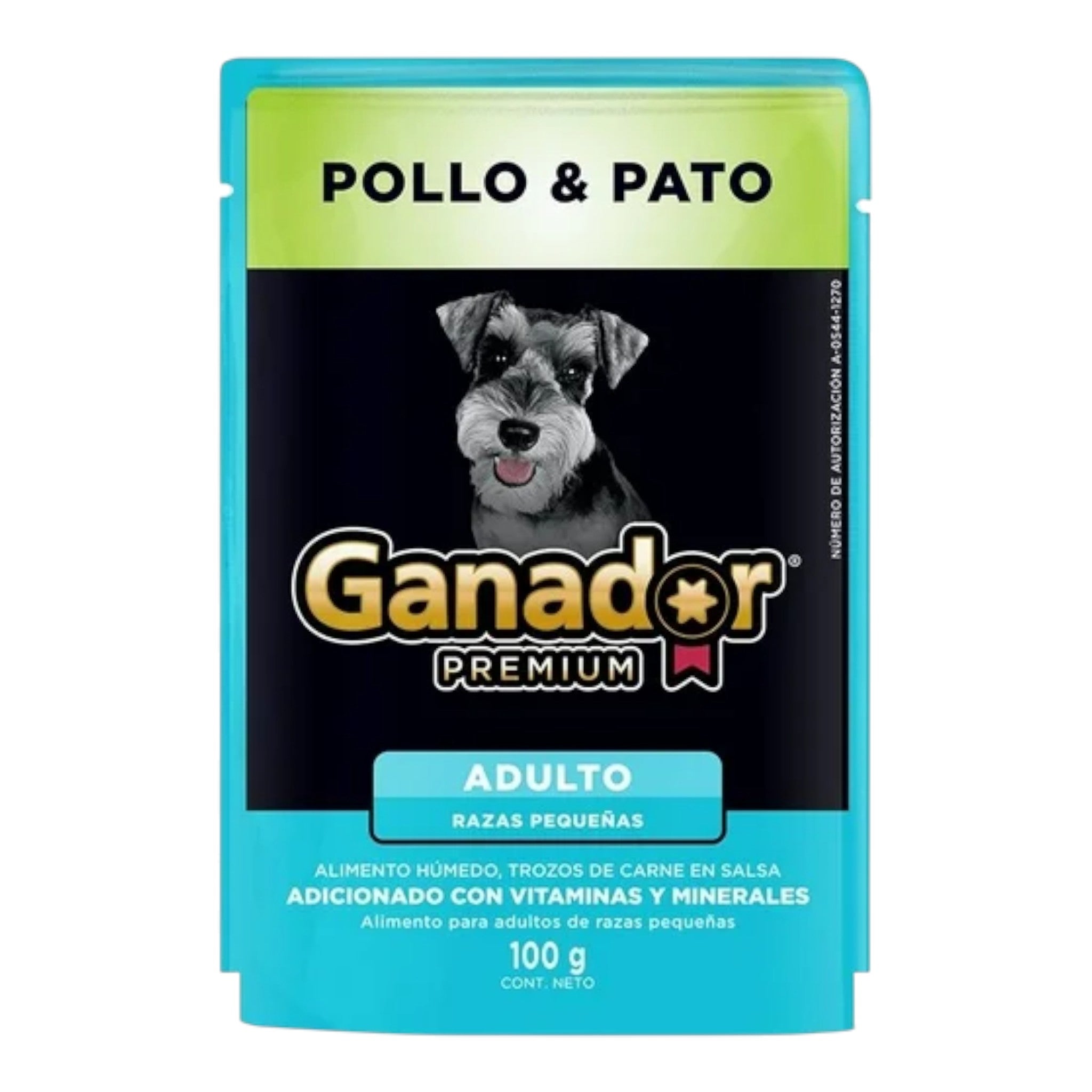 sobre de alimento húmedo Ganador Premium sabor pollo y pato 100 g para perros adultos de raza pequeña
