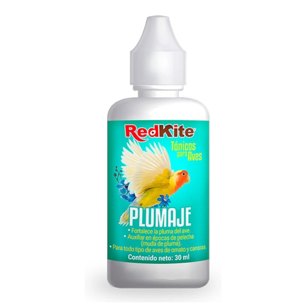 Frasco de Tónico Plumaje RedKite para aves de ornato y canoras 30 ml, suplemento líquido con vitaminas y minerales para fortalecer y dar brillo al plumaje durante la muda.