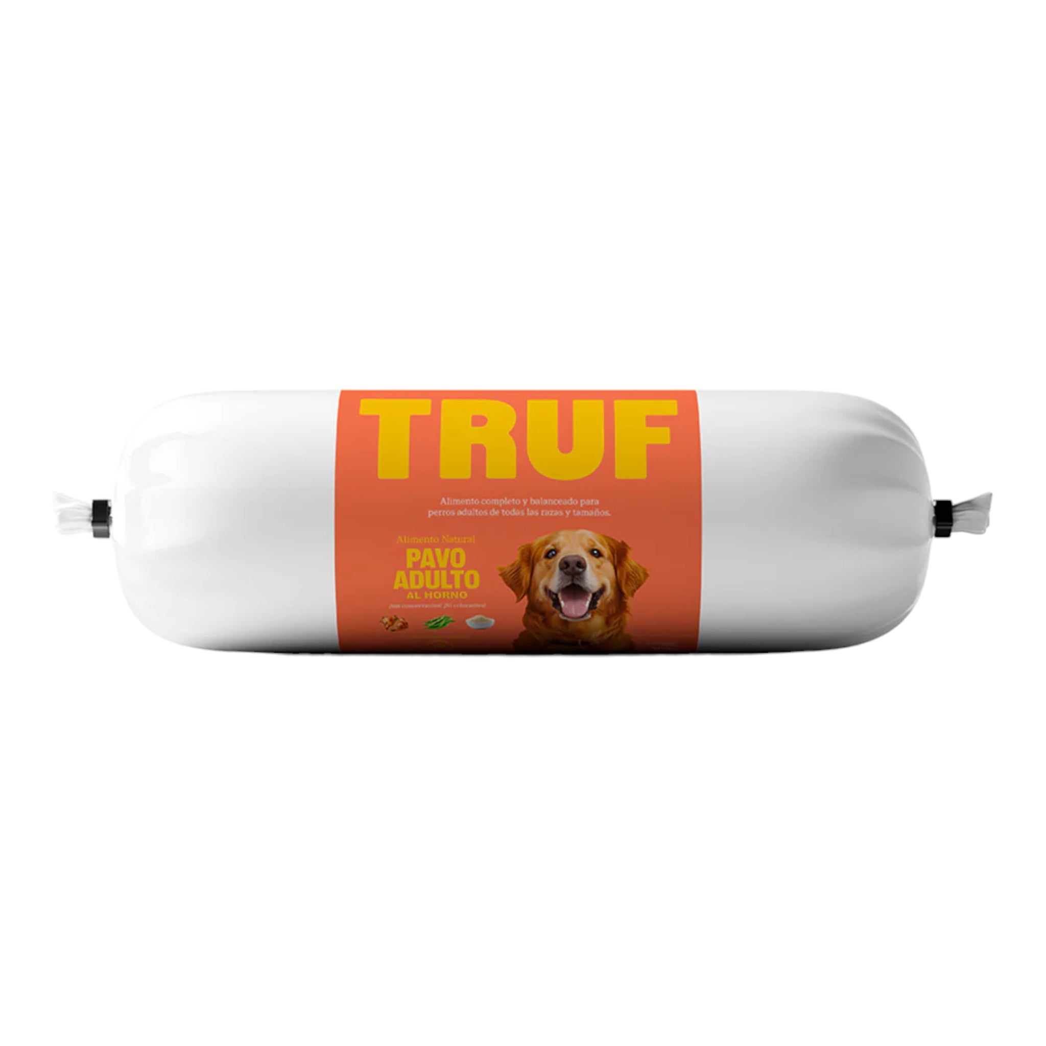 Empaque del alimento horneado de pavo TRUF para perros adultos 500g con textura tipo guisado