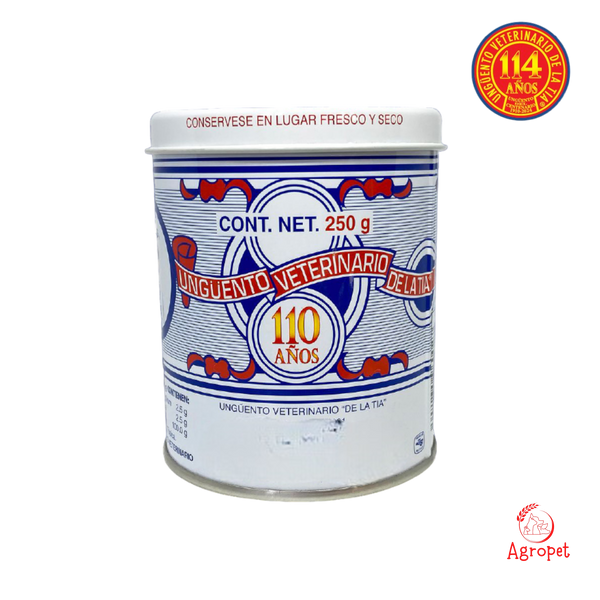 Presentación de 250g del Ungüento de la Tía, cicatrizante natural con aloe y ajo

