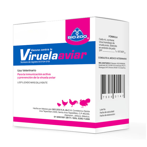 Caja de la Vacuna contra la Viruela Aviar para pollos, patos, pavos y gallos, utilizada para prevenir la viruela aviar mediante punción en el ala.