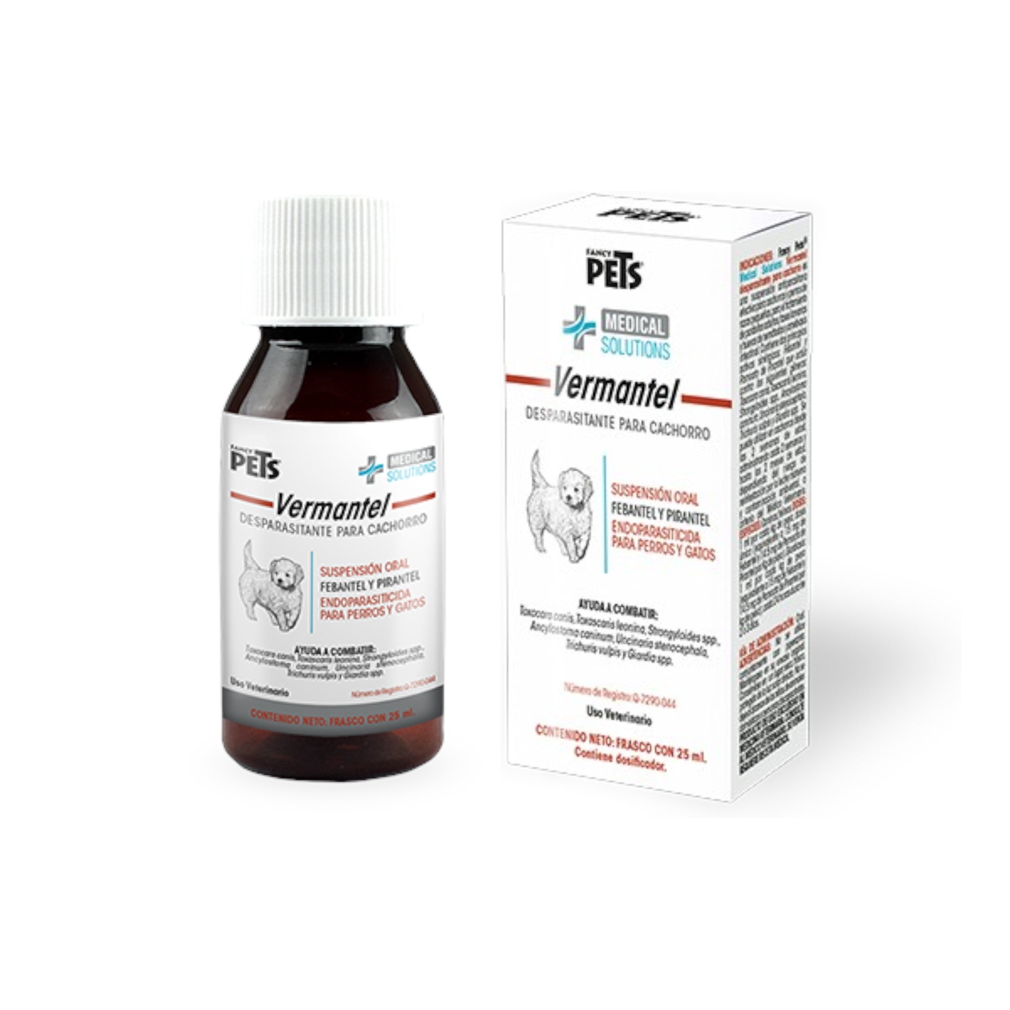 Botella de Vermantel Desparasitante suspensión oral para perros adultos, antiparasitario con fenbendazol, pirantel y prazicuantel.