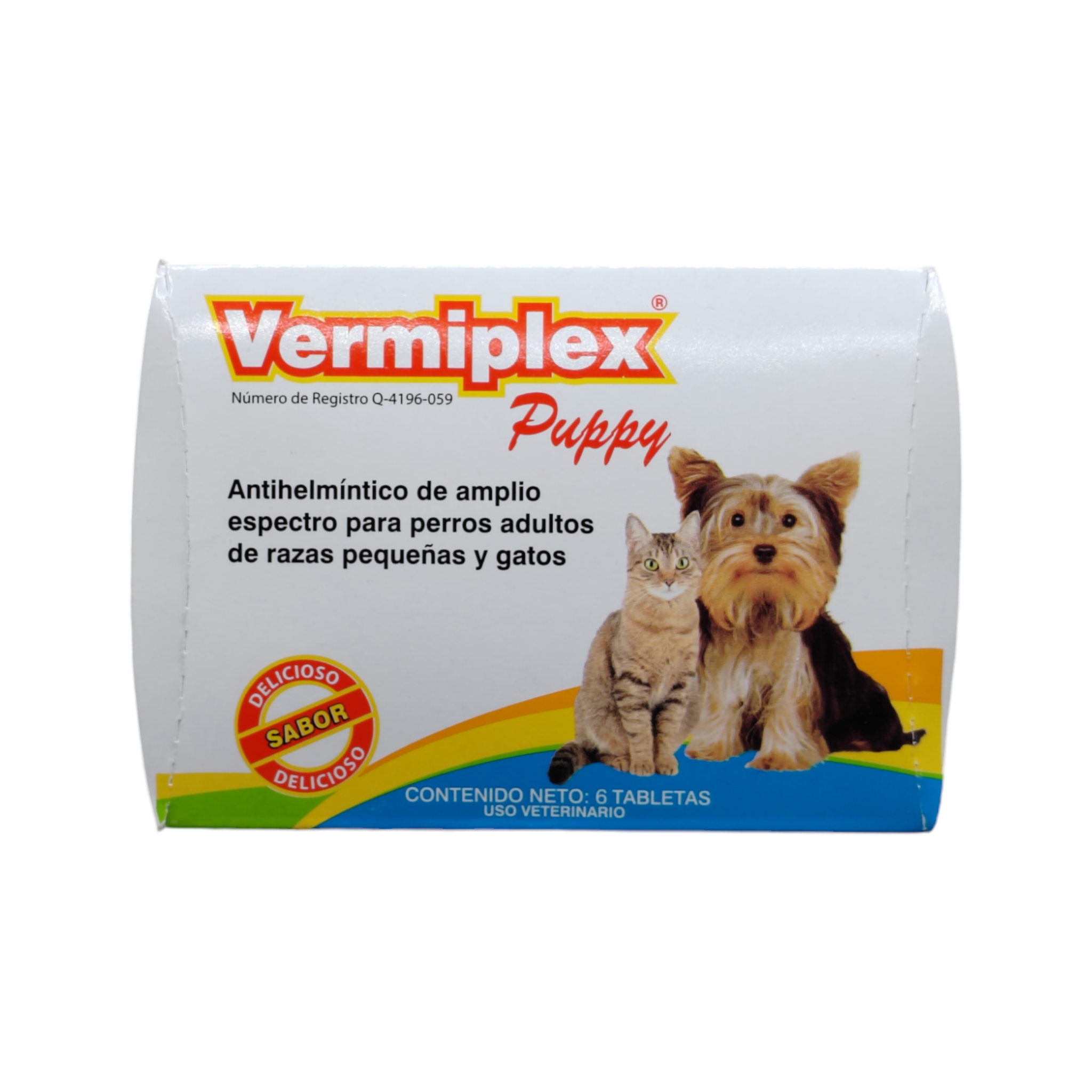 Blíster de Vermiplex Puppy, desparasitante oral en tabletas para cachorros y gatitos con pamoato de pirantel y oxantel