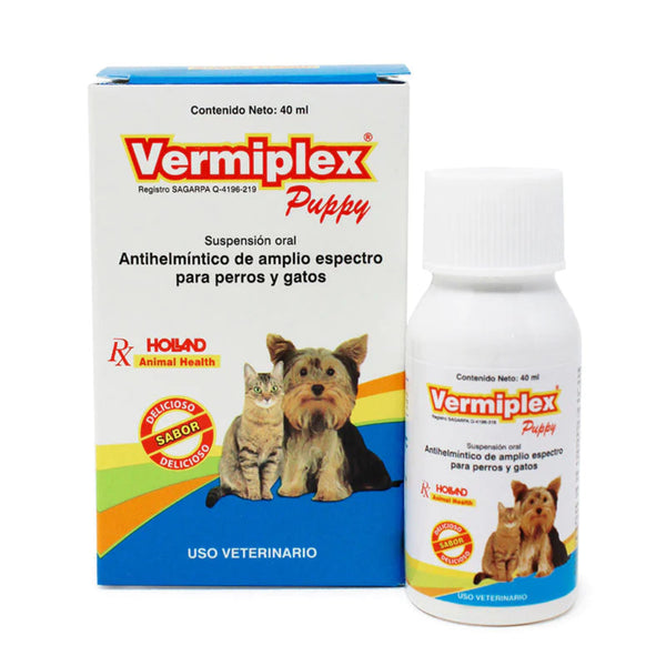 Envase de Vermiplex Puppy en suspensión oral de 120 ml para perros y gatos, desparasitante con pirantel y oxantel