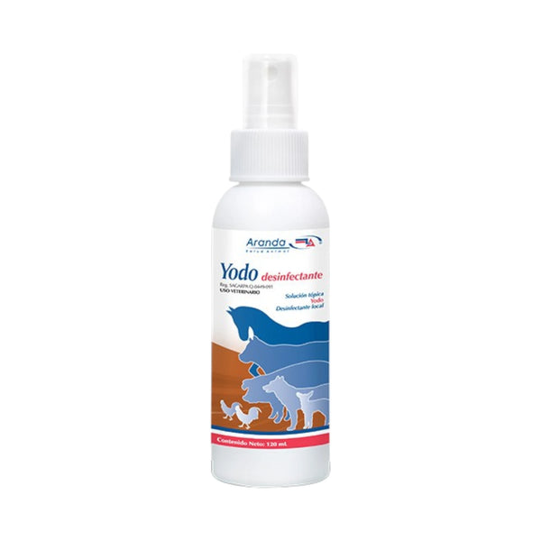 Frasco de Yodo Desinfectante veterinario, ideal para heridas en perros, gatos, aves, caballos y ganado